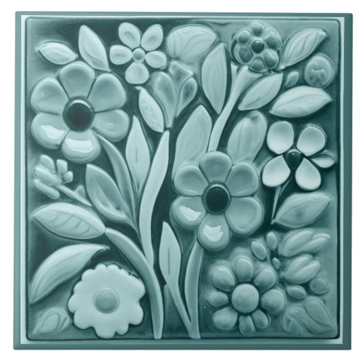 Carreau Faux Relief Turquoise Turquoise Floral Fleurs (Devant)