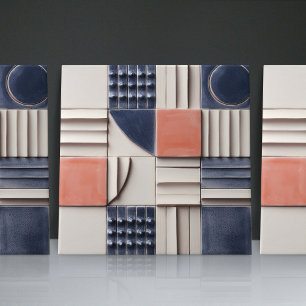 Carreau Faux Relief Vitré Bleu Brûlé Orange Décor