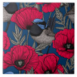 Carreau Fée et pavots<br><div class="desc">Fairy-wren et poppies,  motif continu dessiné sur Illustrator.</div>