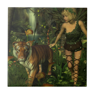 Carreau Fée et tigre dans la jungle