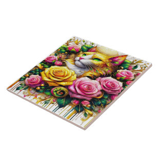 Carreau Feline au milieu d'une floraison vibrante