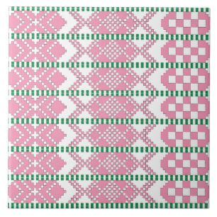 Carreau Feminine Art populaire tribal letton rose et blanc