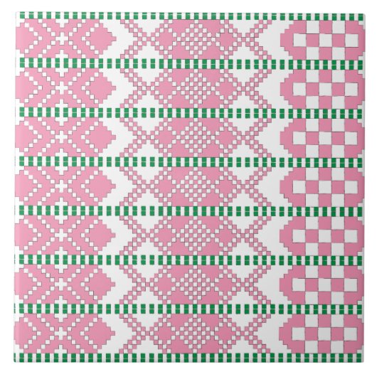 Carreau Feminine Art populaire tribal letton rose et blanc (Devant)