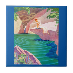 Carreau femme 1931 d'art déco par un étang