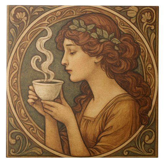 Carreau Femme Art Nouveau Avec Café (Devant)