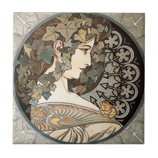 Carreau Femme Art Nouveau vintage par Alphonse Mucha (Devant)