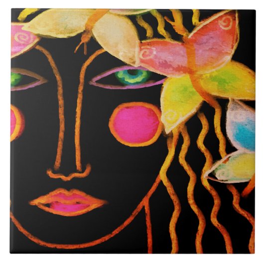 Carreau Femme aux papillons Art Abstrait (Devant)