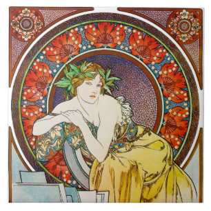 Carreau Femme avec du pavot, Mucha