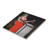 Carreau Femme courbée avec une tasse de bière (Côté)