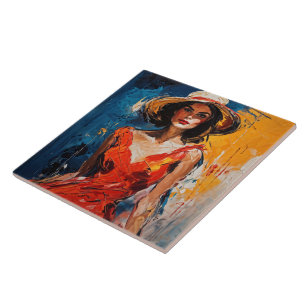 Carreau Femme en Robe de Cocktail Rouge