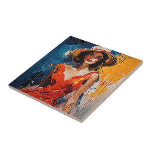 Carreau Femme en Robe de Cocktail Rouge