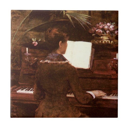 Carreau Femme Jouant boîte cadeau de piano (Devant)