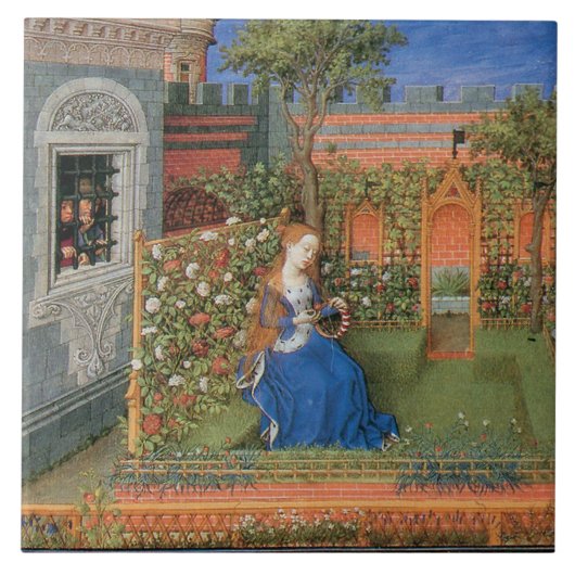 Carreau Femme médiévale dans le jardin de roses (Devant)