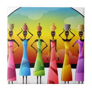 Carreau Femmes africaines avec poterie sur la tête