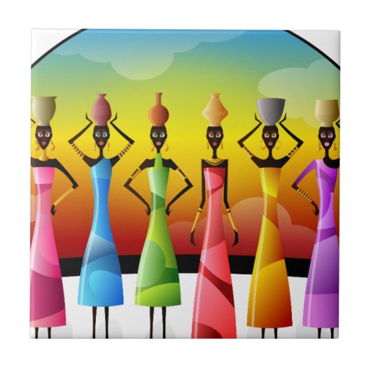 Carreau Femmes africaines avec poterie sur la tête (Devant)