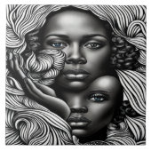 Carreau Femmes afro-américaines Abstraites noires et blanc (Devant)