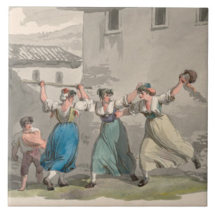 Carreau Femmes combattant à Rome, Italie (Scène historique