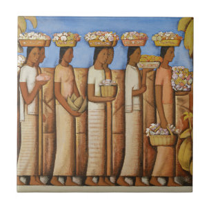 Carreau Femmes indigènes Art déco tons terreux mexicains