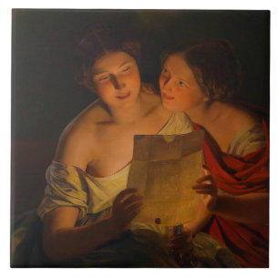 Carreau Femmes lisant une lettre d'amour (par Waldmüller)