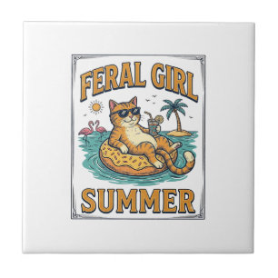 Carreau Feral Girl Summer Cat Float Vintage Shirt Design_1