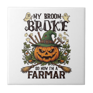 Carreau Ferme Broom Broke Citrouille d'Halloween Sorcière