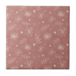 Carreau Ferme Pink Mauve Floral Carrelage en céramique<br><div class="desc">Fleurs blanches et feuilles doux dessinés à la main sur un arrière - plan de ferme rose/mauve de campagne. 100% de satisfaction client avec "Zazzle" tous les jours.</div>
