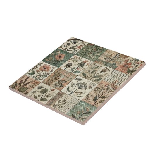 Carreau Ferme rustique Sage Green Patchwork Quilt Floral (Côté)