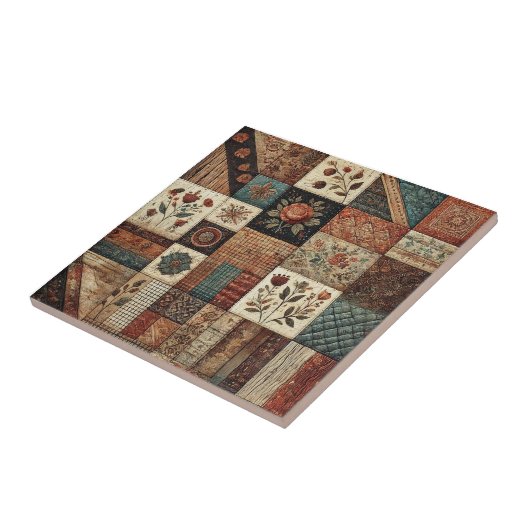 Carreau Ferme rustique Terracotta Quilt Patchwork Floral (Côté)