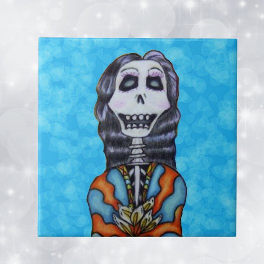 Carreau Festif Colorful Day of Dead Female Skeleton Aqua