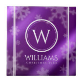 Carreau Festif Violet Foil Snowflakes Nom du monogramme (Devant)