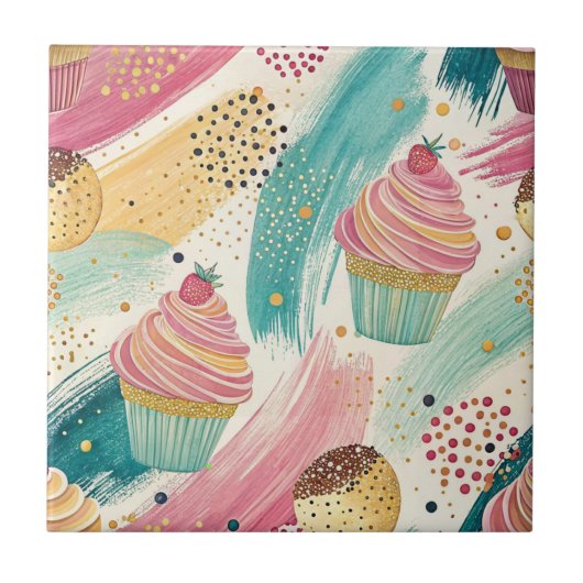 Carreau Festive Cupcake & Brushstroke Celebration Motif (Devant)