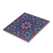 Carreau Fête Abstraite de fleurs Mandala, Magenta Turquois (Côté)