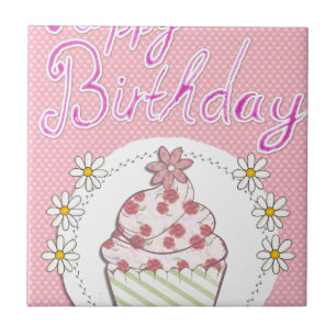 Carreau Fête Cupcake Rose Joyeux anniversaire