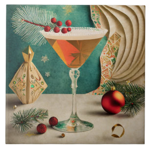 Carreau Fête de cocktail de Noël du milieu du siècle Happy
