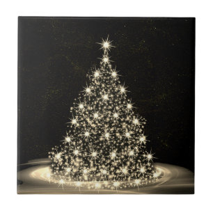 Carreau Fête de Noël Arbre Brillant Doré Hiver Noir