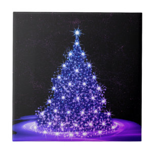 Carreau Fête de Noël Arbre Hiver Rose Bleu Rustique Noir