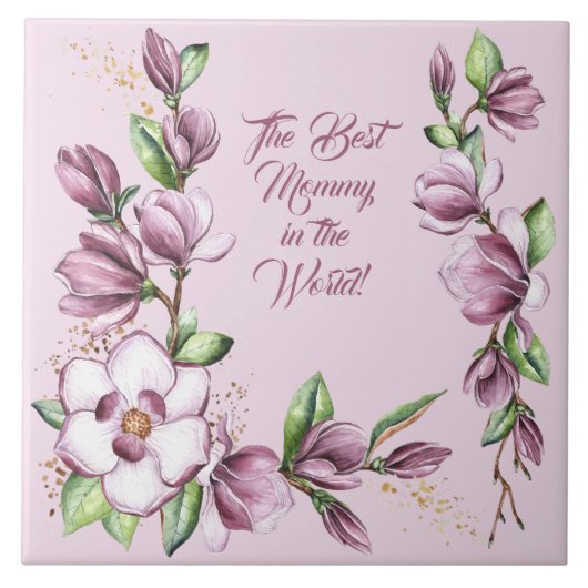 Carreau Fête des Mères Fleurs de Magnolia Aquarelle (Devant)