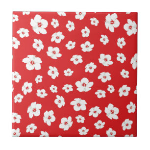 Carreau Fête Noël Rouge Blanc Hibiscus Fleur