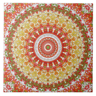 Carreau Fête rouge et orange Mandala