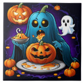 Carreau Fêtes fantômes sur les citrouilles pendant la nuit (Devant)