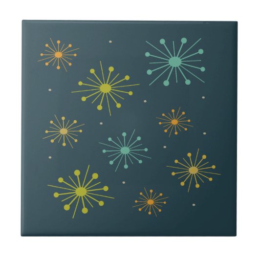 Carreau Feu d'artifice rétro Starbursts Bleu foncé Mi-sièc (Devant)