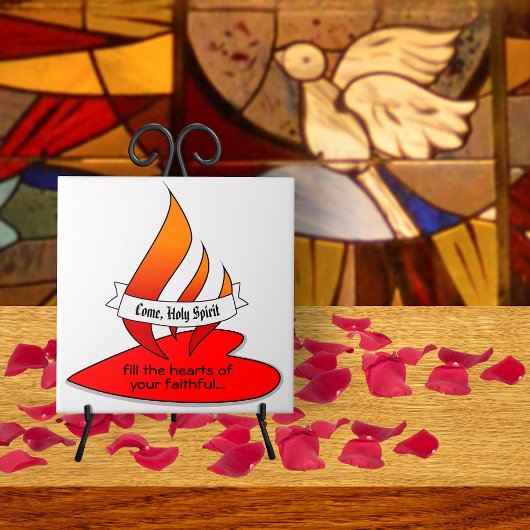 Carreau Feu ou flamme et coeur avec citation Pentecôte