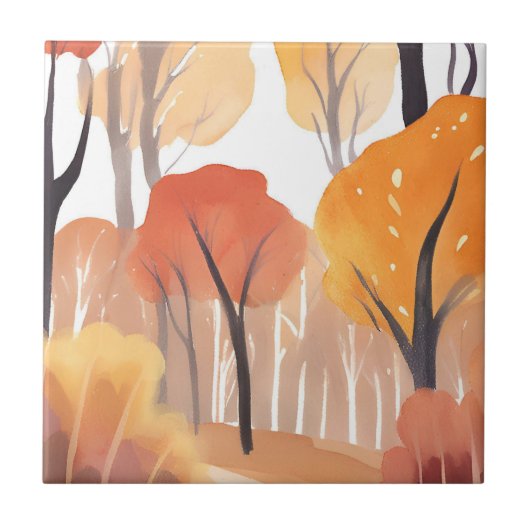 Carreau Feuillage d'automne forêt aquarelle feuilles (Devant)