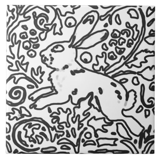 Carreau Feuillage de lapin noir blanc dessin Bois animal (Devant)