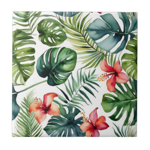 Carreau Feuillage Exotique Aquarelle Tropicale Et Fleurs