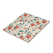 Carreau Feuille bleue blanche et motif floral rouge (Côté)