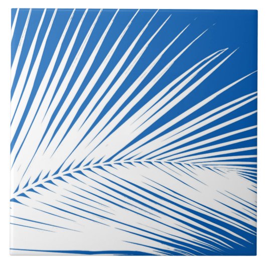 Carreau Feuille de palme - blanc sur bleu cobalt (Devant)