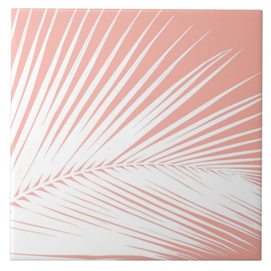 Carreau Feuille de palme - blanc sur corail rose (Devant)