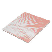 Carreau Feuille de palme - blanc sur corail rose (Côté)