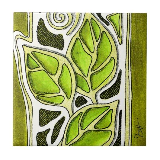 Carreau Feuille découpé par main en vert (Devant)